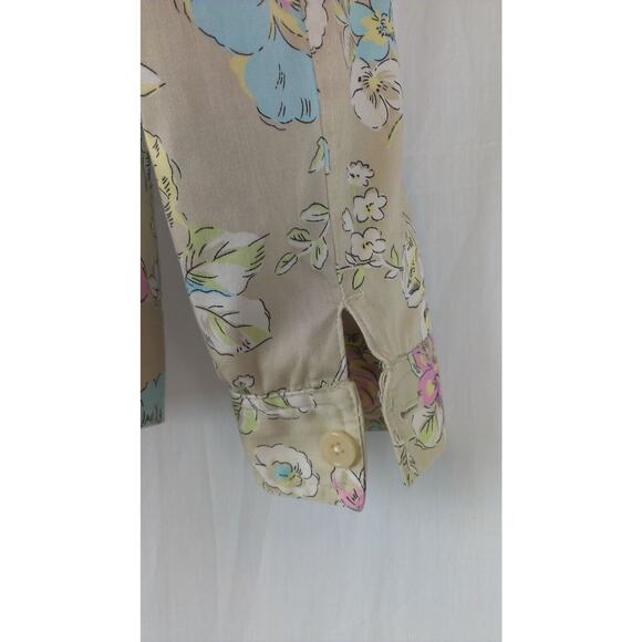 Oscar de la Renta Tan Watercolor Pink Blue Flowers Jacket Blazer sz 8 - Picture 6 of 7